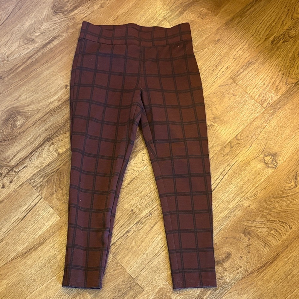 Loft Burgundy Plaid Ponte Leggings